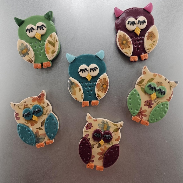 Charming Owl Magnets - Woodland Decor for Your Fridge!  Handmade Refrigerator Magnets: Home and Garden.  Country Refrigerator Art.
