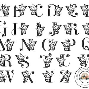 Butterfly Monogram English Alphabet All Letters PNG, JPEG, SVG, Pdf A, B, C, D, E, F, G, H, I, J, K, L, M, N, O, P, Q, R, S, T, U, V, W, X image 1