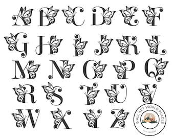 Butterfly Monogram English Alphabet All Letters PNG, JPEG, SVG, Pdf - A, B, C, D, E, F, G, H, I, J, K, L, M, N, O, P, Q, R, S, T, U, V, W, X