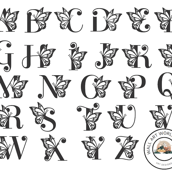 Butterfly Monogram English Alphabet All Letters PNG, JPEG, SVG, Pdf - A, B, C, D, E, F, G, H, I, J, K, L, M, N, O, P, Q, R, S, T, U, V, W, X