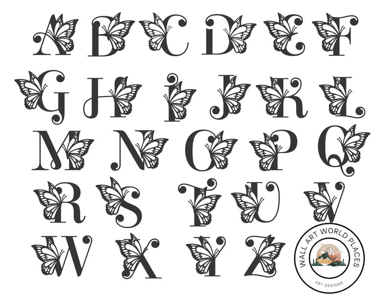 Butterfly Monogram English Alphabet All Letters PNG, JPEG, SVG, Pdf A, B, C, D, E, F, G, H, I, J, K, L, M, N, O, P, Q, R, S, T, U, V, W, X image 1