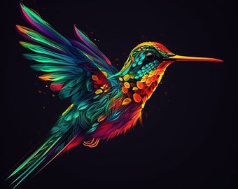 Neon Humming Bird Highly Detailed Design for tumbler sublimation, t-shirt design, wall art - PNG file