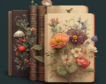 Floral Books Design for tumbler sublimation, t-shirt design, wall art - PNG file