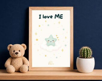 I Love ME Printable Wall Art | Self Love Affirmation Print | Self Worth | Therapy Office Decor | Mental Health Wall Art | Kids Room Print