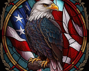 USA Flag Stained Glass With Eagle Design for tumbler sublimation, t-shirt design, wall art - PNG file
