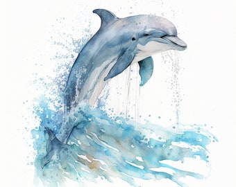 Watercolor Dolphin Design for tumbler sublimation, t-shirt design, wall art - PNG file