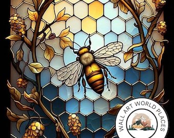 Bee Stain Glass Window design for tumbler sublimation, t-shirt design, wall art - PNG file