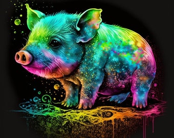 Cute Piglet Neon Rainbow Design for tumbler sublimation, t-shirt design, wall art - PNG, SVG file