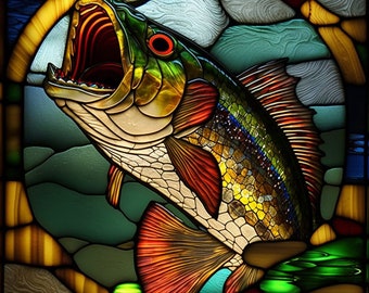 Big Mouth Bass Stained Glass Design for tumbler sublimation, t-shirt design, wall art - PNG, SVG file