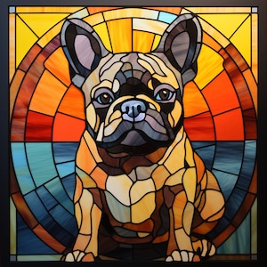 Beautiful French Bulldog Stained Glass design for tumbler sublimation, t-shirt design, wall art - PNG file