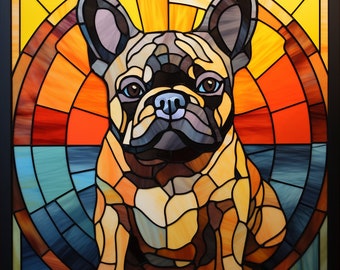 Beautiful French Bulldog Stained Glass design for tumbler sublimation, t-shirt design, wall art - PNG file