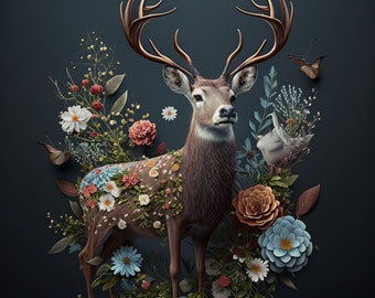 Deer Floral Design for tumbler sublimation, t-shirt design, wall art - PNG, SVG file