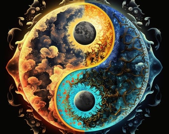 Celestial Sun Moon Ying Yang Zodiac design for tumbler sublimation, t-shirt design, wall art - PNG file