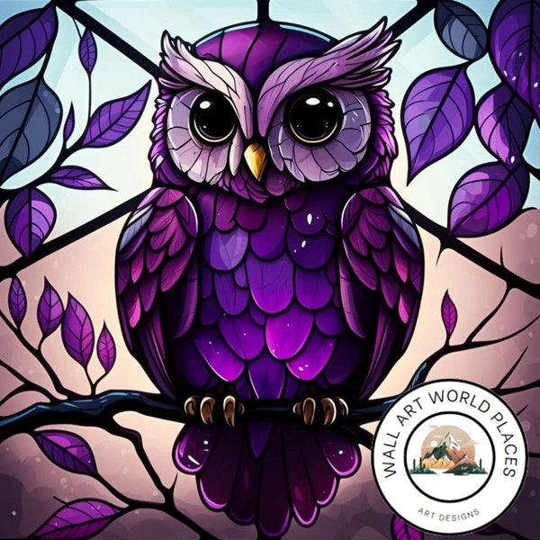 Purple Owl Stained Glass Design for tumbler sublimation, t-shirt design, wall art - PNG file