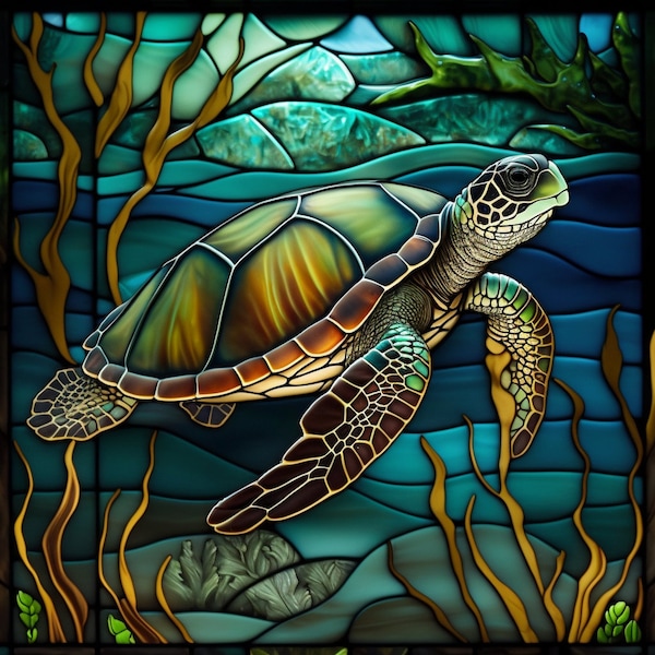 Turtle Stained Glass Design for tumbler sublimation, t-shirt design, wall art - PNG, SVG file