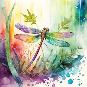 Dragonflies Watercolor Rainbow Design for tumbler sublimation, t-shirt design, wall art - PNG, SVG file
