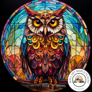 Owl Stained Glass Design for tumbler sublimation, t-shirt design, wall art - PNG, SVG file