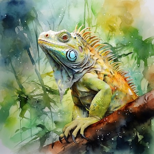 Watercolor Iguana Colorful  Design for tumbler sublimation, t-shirt design, wall art - PNG file