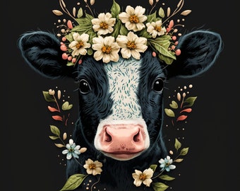 Cute Baby Cow Floral Design for tumbler sublimation, t-shirt design, wall art - PNG, SVG file