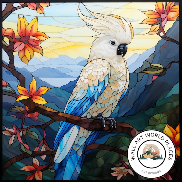 Cockatoo Stained Glass design for tumbler sublimation, t-shirt design, wall art - PNG, SVG file