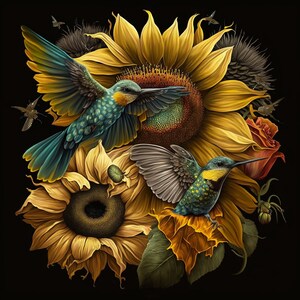 HummingBird Sunflower Design for tumbler sublimation, t-shirt design, wall art - PNG, SVG file