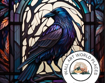 Crow Stained Glass design for tumbler sublimation, t-shirt design, wall art - PNG, SVG file