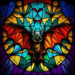 Colorful Bat Stained Glass design for tumbler sublimation, t-shirt design, wall art - PNG file
