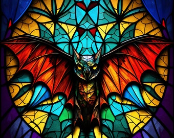 Colorful Bat Stained Glass design for tumbler sublimation, t-shirt design, wall art - PNG file