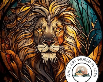 Lion Stained Glass Design for tumbler sublimation, t-shirt design, wall art - PNG, SVG file