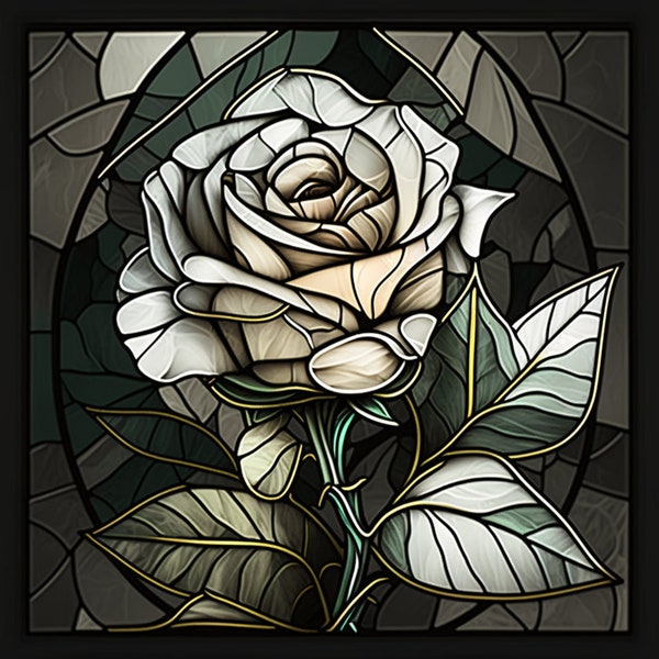 White Rose Stained Glass Design pour la sublimation tumbler, conception de t-shirt, art mural - Fichier PNG