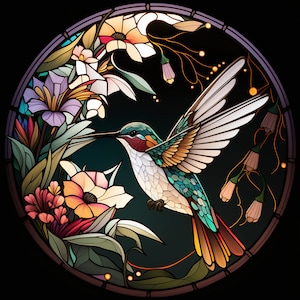 Humming Bird Floral Stained Glass Design for tumbler sublimation, t-shirt design, wall art - PNG, SVG file