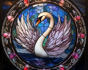 Swan Stained Glass Design for tumbler sublimation, t-shirt design, wall art - PNG file