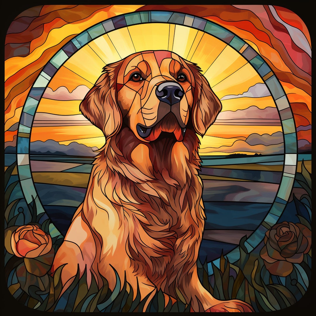 Golden Retriever Stained Glass Design for Tumbler Sublimation, T-shirt