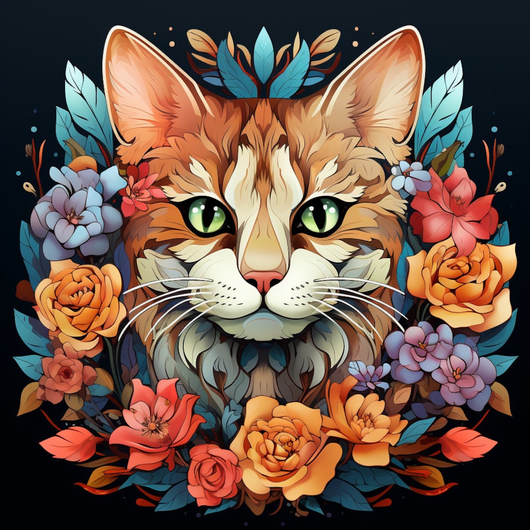 Bengal Floral Cat Design for Tumbler Sublimation, Tshirt Design, Wall