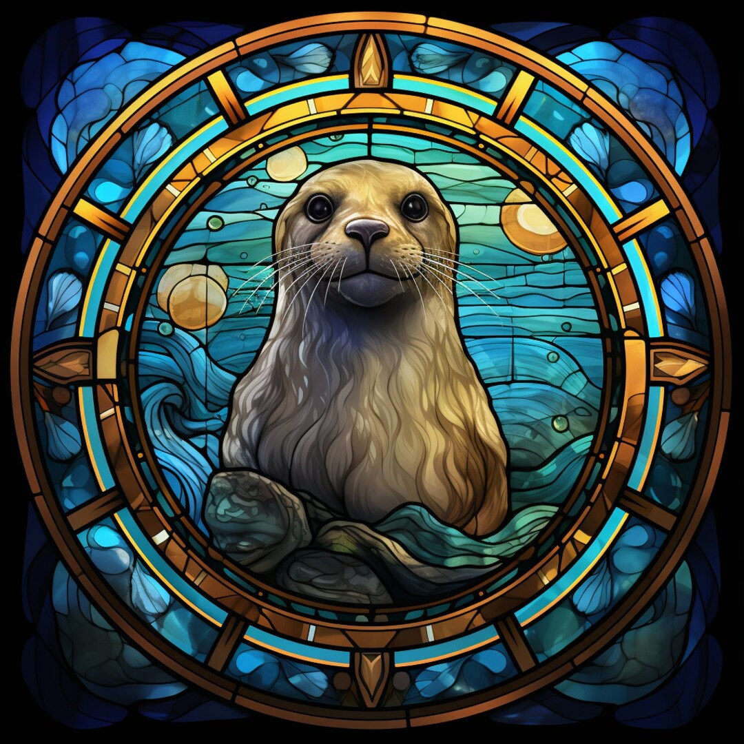 Seal Stained Glass Design for Tumbler Sublimation, Tshirt Design, Wall
