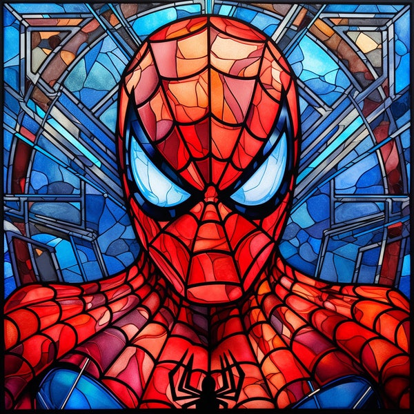 Spiderman Stained Glass Design voor tuimelaar sublimatie, t-shirt design, kunst aan de muur - PNG-bestand