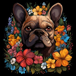 French Bulldog Flowers Stained Glass Design for tumbler sublimation, t-shirt design, wall art - SVG, PNG file