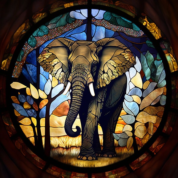 Elephant Stained Glass design for tumbler sublimation, t-shirt design, wall art - PNG file