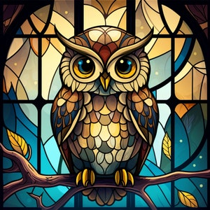 Golden Owl Stained Glass Design for tumbler sublimation, t-shirt design, wall art - PNG file