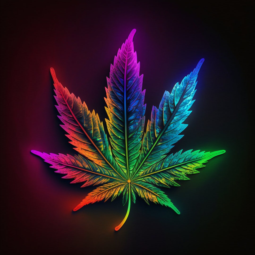 Neon Weed Marijuana Rainbow Design for Tumbler Sublimation, Tshirt Design, Wall Art SVG, PNG