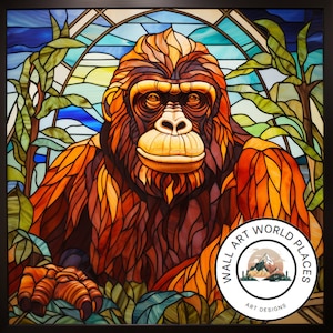 Orangutan Stained Glass Design for tumbler sublimation, t-shirt design, wall art - PNG, SVG file