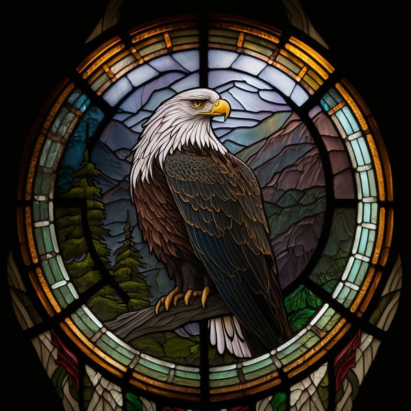 Eagle Stained Glass design for tumbler sublimation, t-shirt design, wall art - PNG file