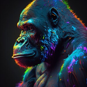 Neon Rainbow Gorilla High Detail Design for tumbler sublimation, t-shirt design, wall art - PNG, SVG file