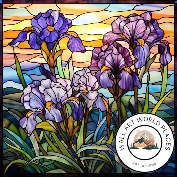 Iris Flower Stained Glass design for tumbler sublimation, t-shirt design, wall art - PNG file