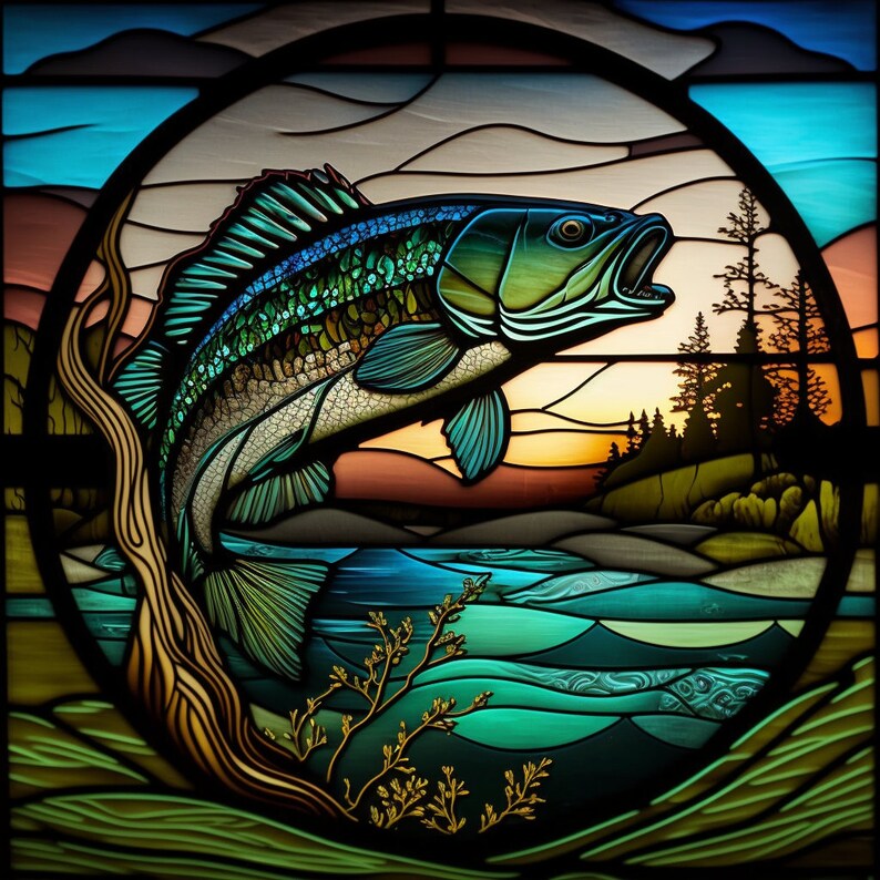Bass Fishing Stained Glass Design for Tumbler Sublimation - Etsy