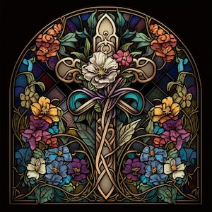 Diseño de vidrieras de flores cruzadas para sublimación de vasos, diseño de camisetas, arte de pared - archivo PNG