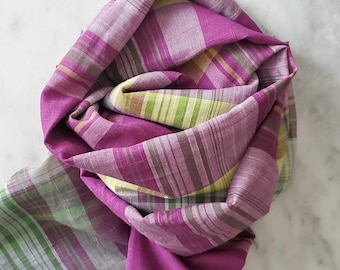 Magenta plaid scarf, Tartan purple pink green yellow scarf, Trendy plaid scarf, Unisex square cotton scarf, Shoulder wrap scarf, Fabric gift