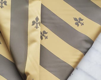 Fleur-de-Lis fabric, Gold Taupe Vertical stripes fabric, Curtains Pillow Table runner, Elegant Fleur de Lys home decor fabric