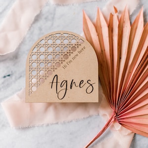 Baby Name Announcement Sign, Rattan Arch Birth Announcement, Hi I&#39;m New Here, Name Sign, Name Reveal, Wooden Baby Birth Announcement