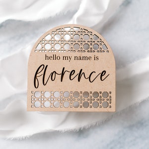Baby Name Announcement Sign, Rattan Arch Birth Announcement, Hello My Name Is, Name Sign, Name Reveal, Wooden Baby Birth Announcement